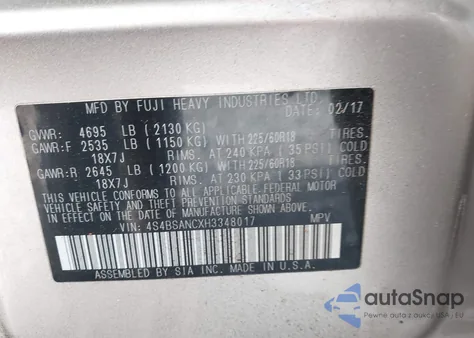 2017 Subaru Outback 2.5I Limited from USA, damaged, VIN 4S4BSANCXH3348017